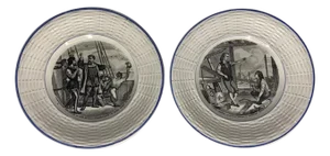 Digoin Sarreguemines Transferware Plates: Christopher Columbus & Claude Chappe