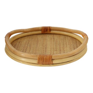 Vintage French Bamboo Serving Tray For Sale