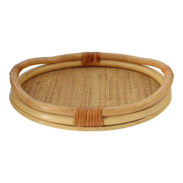 Vintage French Bamboo Serving Tray For Sale