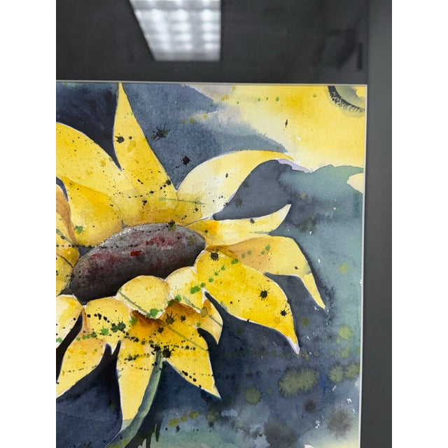 Design Plus Gallery presents a Circa 1994 “Sunflower Twist” Framed Watercolor by artist Peggy Clark. The watercolor...