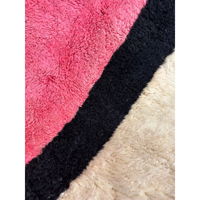 2020s Contemporary Moroccan M'rirt Rug — Hot Pink, Ivory & Black | Hand-Knotted For Sale - Image 5 of 9