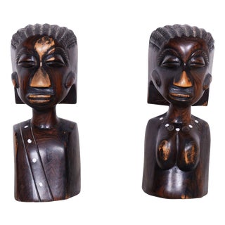Vintage African Bookends in Lacquered Ebony, 1920s, Set of 2 For Sale