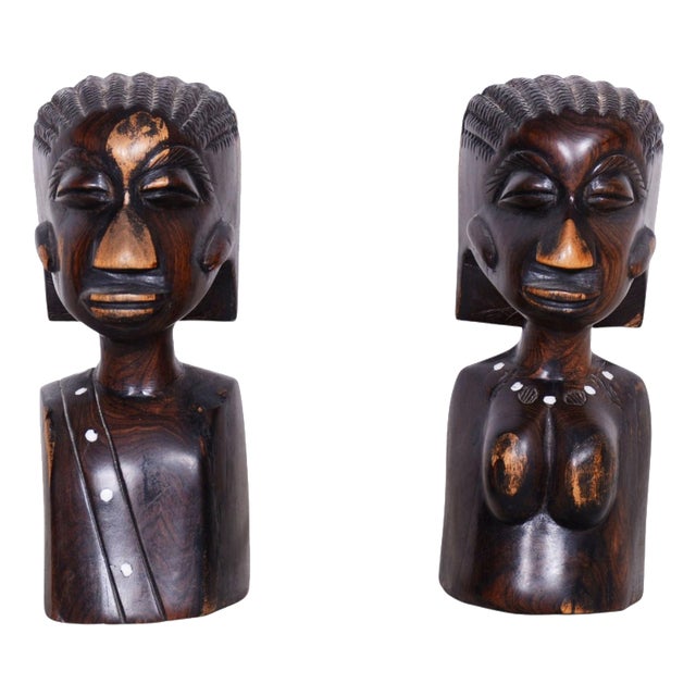 Vintage African Bookends in Lacquered Ebony, 1920s, Set of 2 For Sale
