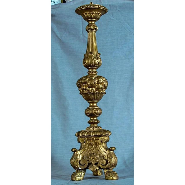 Early 20th Century Belgian Carved Giltwood and Gesso Candlestick, 1900s For Sale - Image 5 of 9