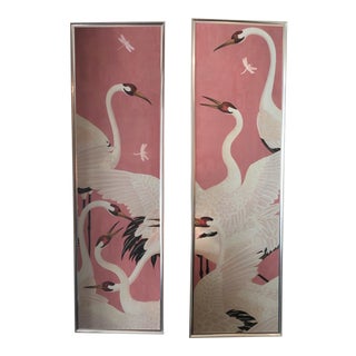 Custom Gucci Pink Heron Crane Wallpaper Mural Panels - a Pair For Sale