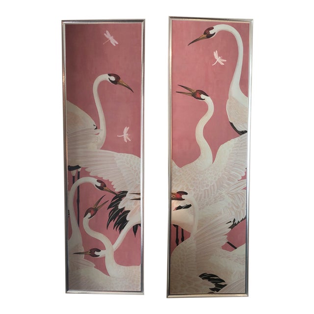 Custom Gucci Pink Heron Crane Wallpaper Mural Panels - a Pair | Chairish