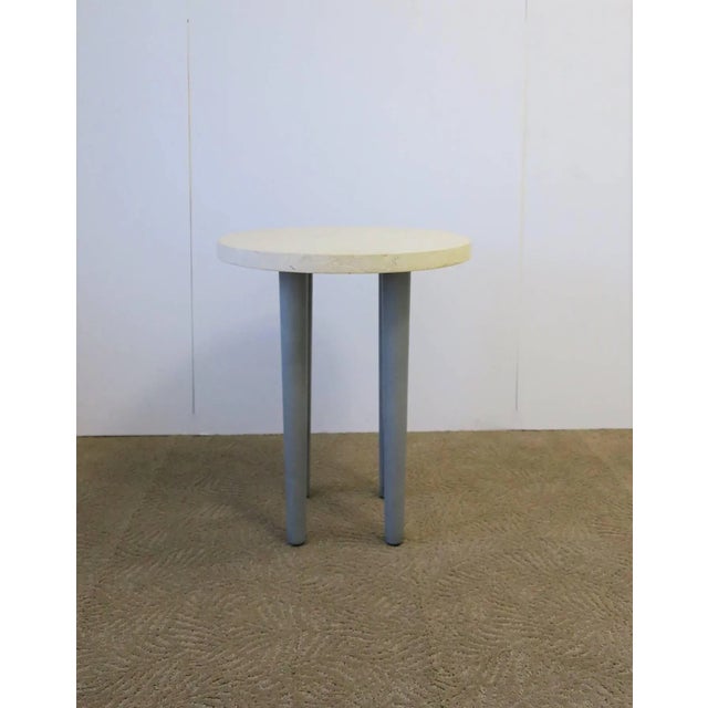 Late 20th Century Stone and Leather Postmodern Round Side or Drinks Table For Sale - Image 5 of 11