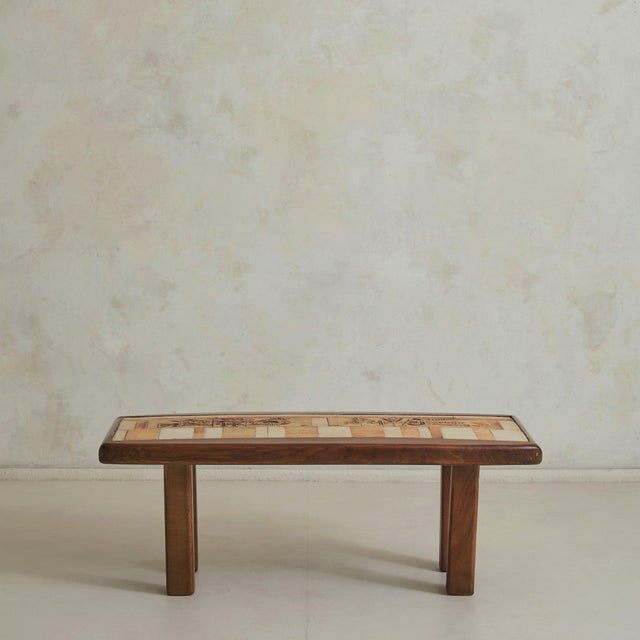 Roger Capron French Ash Wood + Ceramic Tile Coffee Table Bird Motif by Roger Capron, 1960s For Sale - Image 4 of 11
