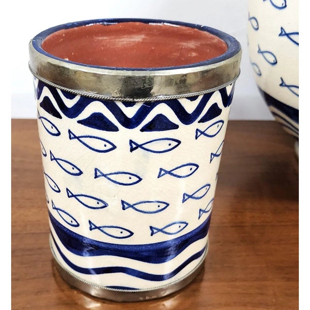 Studio Art Pottery Cookie Jar Utensil Holder Lidded Jar 3 Piece Set For Sale - Image 9 of 12