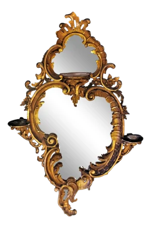 Early 19th Century Victorian Mirror With Elaborate Beveled Edge, Staggered Candle Shelves, and Gilt Wood Finish