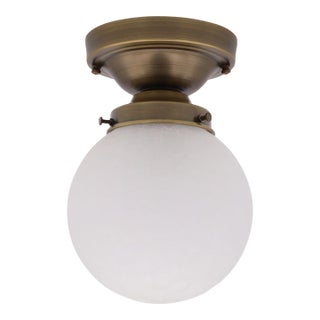 Late 20th Century Reclaimed Crackle Glass Globe Flush Mount Ceiling Light For Sale