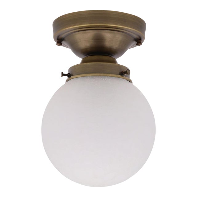 Late 20th Century Reclaimed Crackle Glass Globe Flush Mount Ceiling Light For Sale