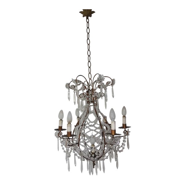 French Beaded Balloon Crystal Chandelier, Circa 1940 For Sale