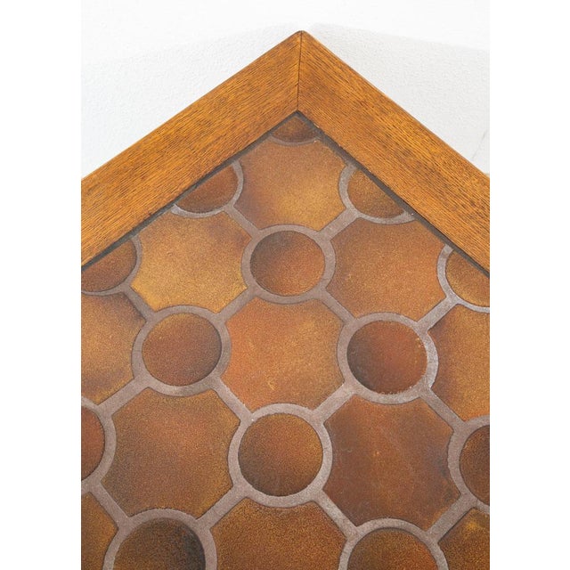Mid Century Modern Coffee Table Oak Tile Large Brutalist Rolling Rustic For Sale - Image 9 of 11