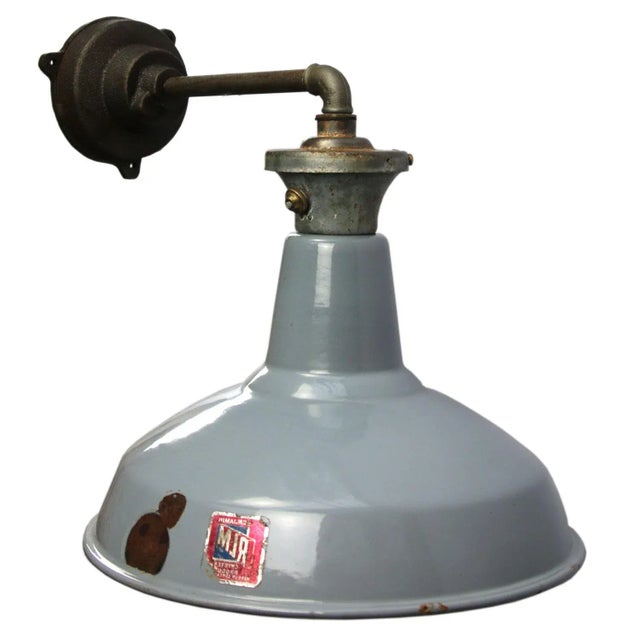 1950s Vintage Industrial Grey Enamle Wall Lights For Sale - Image 5 of 5