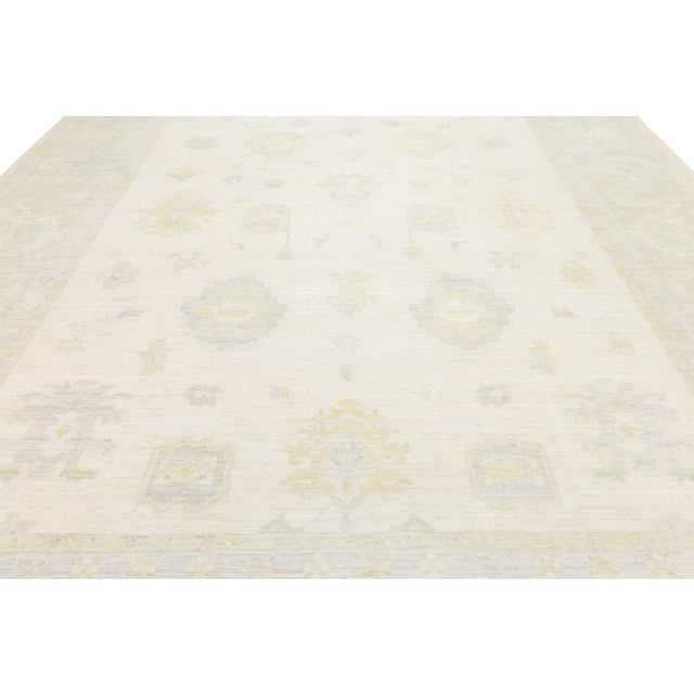 Textile Modern Oushak Style Hand-Knotted Wool Area Rug – Ivory & Sage Transitional 12x15 For Sale - Image 7 of 11