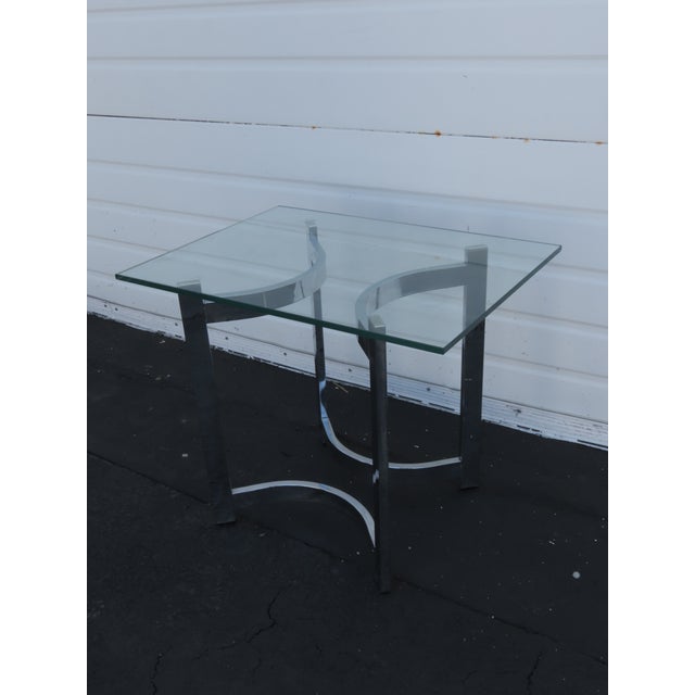 Hollywood Regency Hollywood Regency Mid Century Chrome Glass Top Side End Table 6421 For Sale - Image 3 of 8