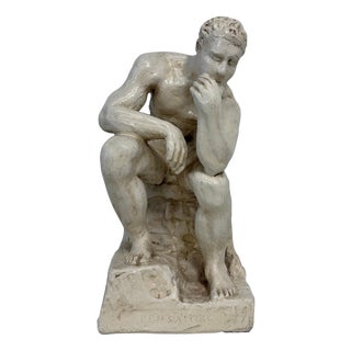 After Auguste Rodin, The Thinker Sculpture, White Glazed Terracotta, 1950s For Sale