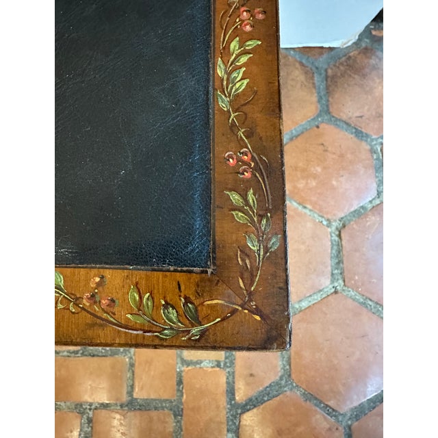 18th Century French Hand Painted Walnut & Leather Side Table For Sale - Image 12 of 14
