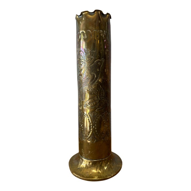 Vintage English Brass Trench Art Brass Vase For Sale