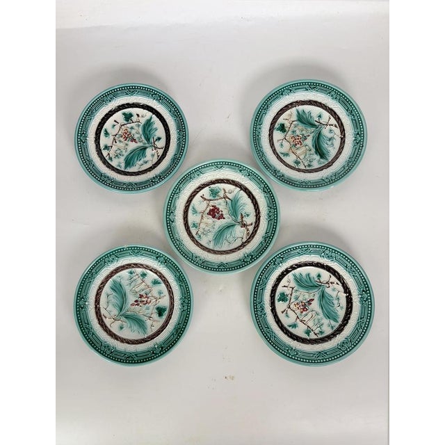 Majolica Plates, France, 19th Century, Set of 5 For Sale - Image 3 of 14