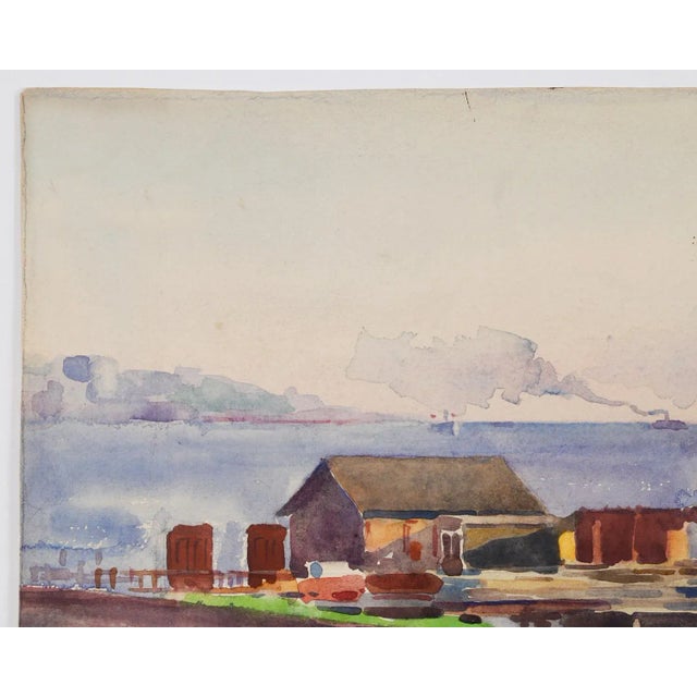Watercolor on paper by Egbert Cadmus (American, 1868-1939) of Boathouses Along Hudson River. An accomplished...