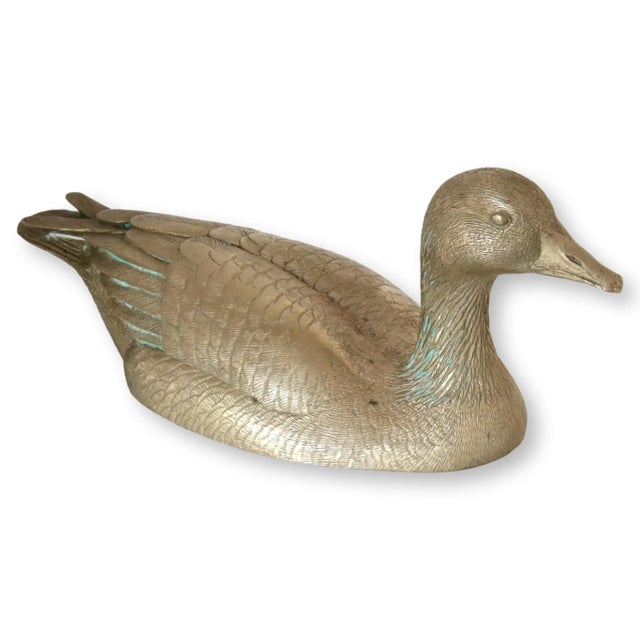 Traditional Finely Detailed Brass Duck Paper Weight For Sale - Image 3 of 4