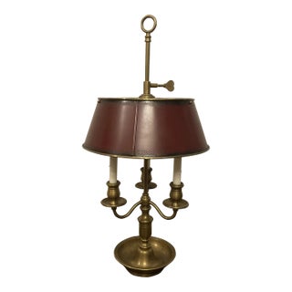French Brass Bouillotte Lamp With Red Tole Shade For Sale