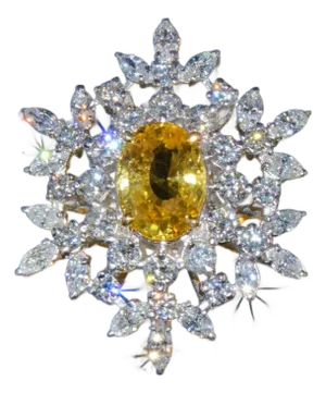 GIA Certified Natural 6.1CTS VS F Diamond 18K Solid Gold Yellow Ceylon Sapphire Ring, size 6.25