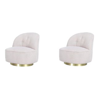 Vintage Brass Swivel Lounge Chairs in Beige Boucle, 1980s For Sale