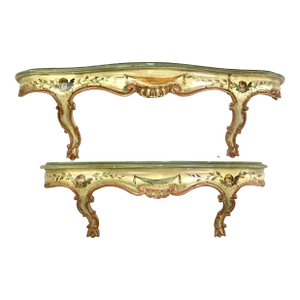 Antique Pair Italian Florentine Carved Petite Wall Brackets or Shelves With Cherubs