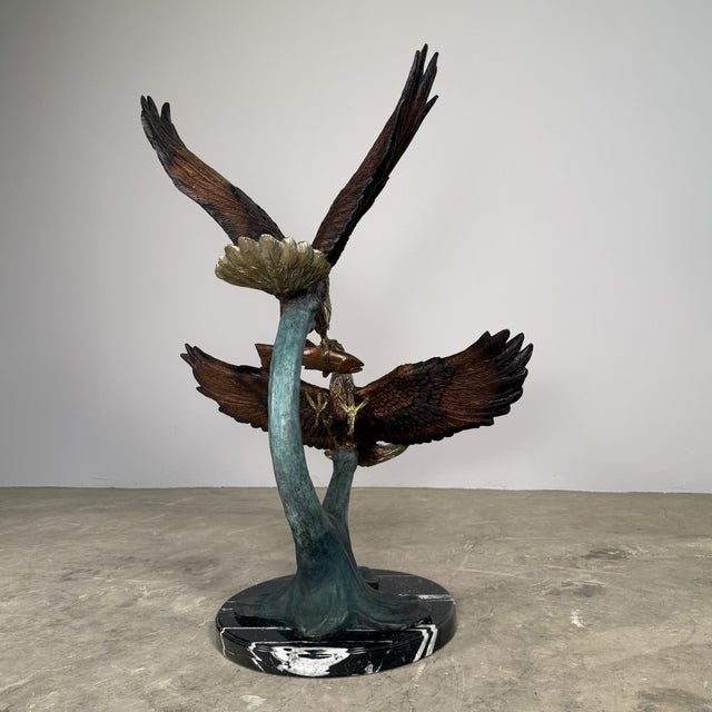 Large Bronze Bald Eagles Dueling Over Fish Sculpture - 44"h For Sale - Image 9 of 11