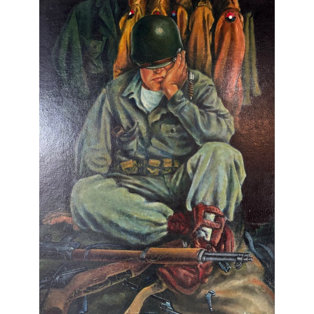 Wood 1950's Louis Pere Seated Soldier Portrait Oil Painting, Framed For Sale - Image 7 of 12
