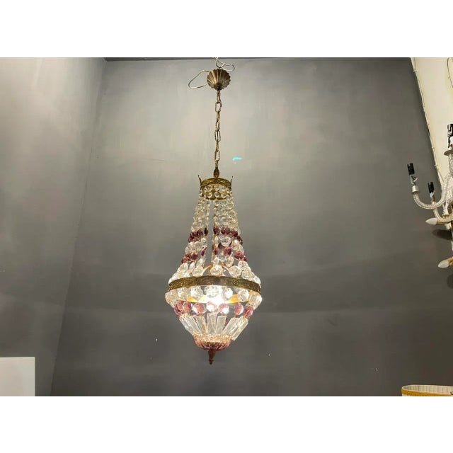 Italian Crystal Basket Chandelier For Sale - Image 3 of 9