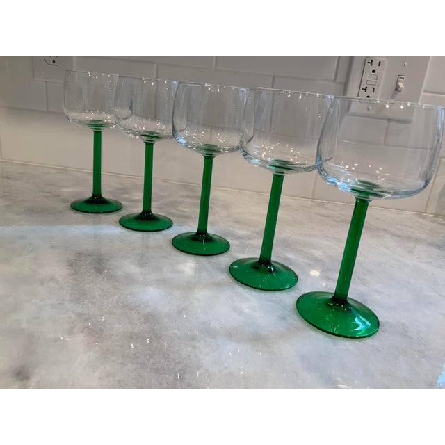 Luminarc France Green Stem Wine Glasses, Set of 5 Chairish