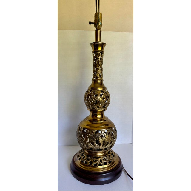 Asian Chinoiserie Pierced Brass Table Lamp by Blehr House For Sale - Image 10 of 12
