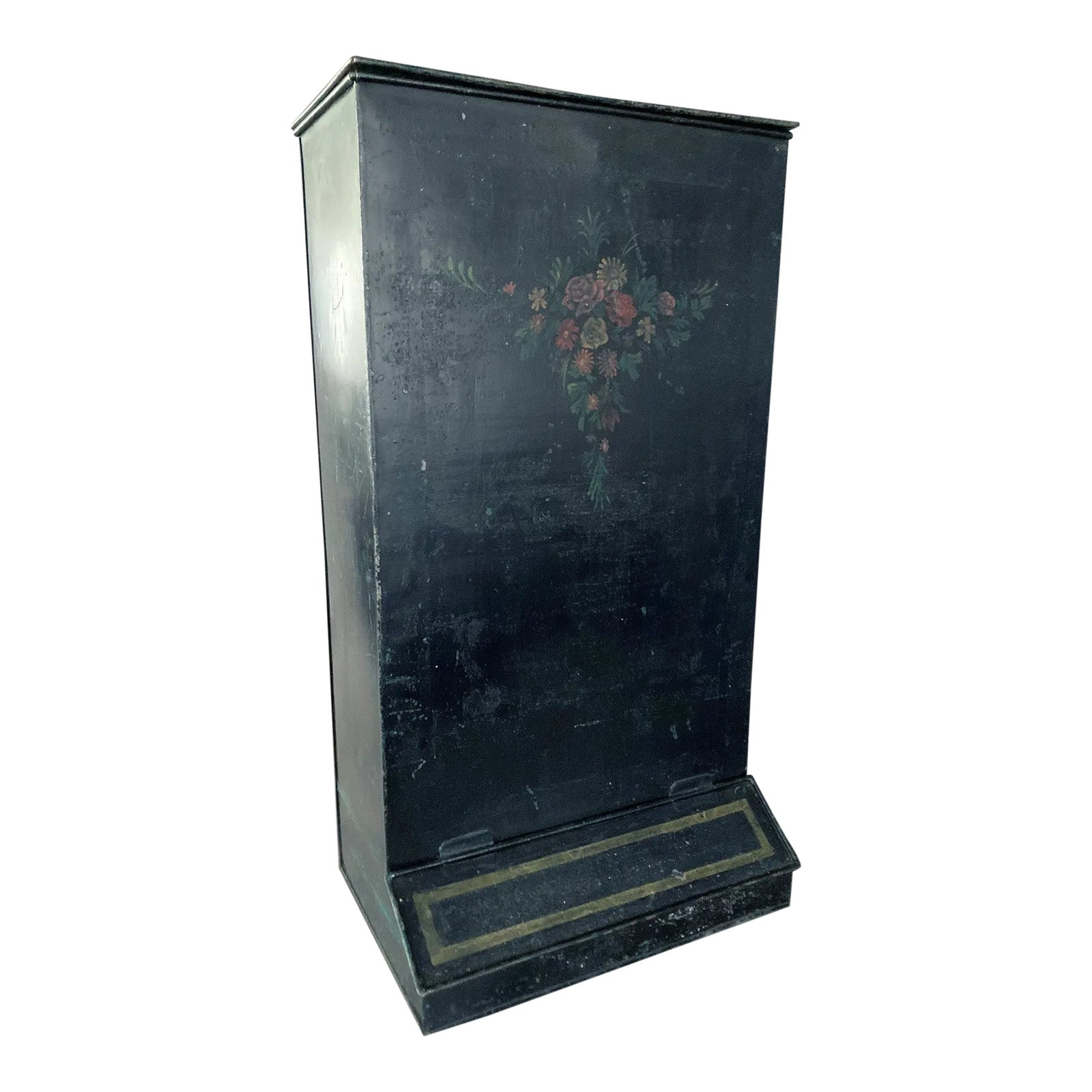 1860’s, 19th Century Toleware Storage Bin, Hand-Painted Floral ...