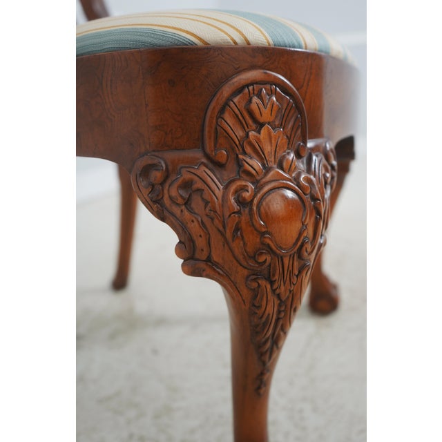 Set of Eight Baker George III Chippendale Style Burl Walnut Dining Room Chairs For Sale - Image 13 of 18