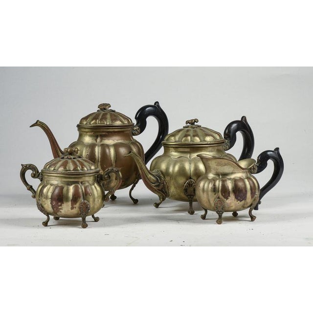 English Style Silver-Plated Tea Service in Copper, Brass and Ebony, Set of 4 For Sale - Image 9 of 9