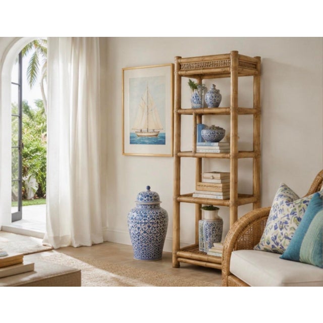 Vintage Mid-Century Palm Beach Regency Bamboo and Rattan Etagere For Sale - Image 12 of 12