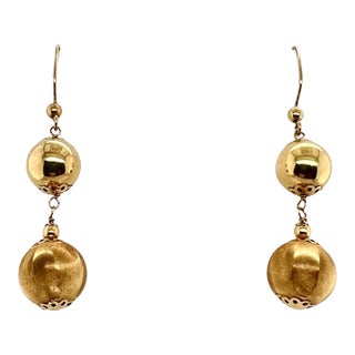 Vintage 14k Gold Articulated Double Ball Drop Pierced Earrings - 2 Pieces For Sale