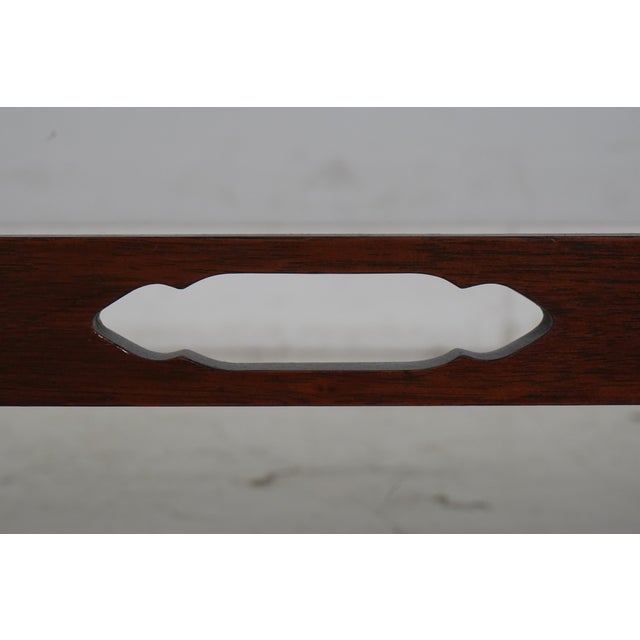 Wood Southwood Chippendale Mahogany Bench W. Damask Upholstery For Sale - Image 7 of 15