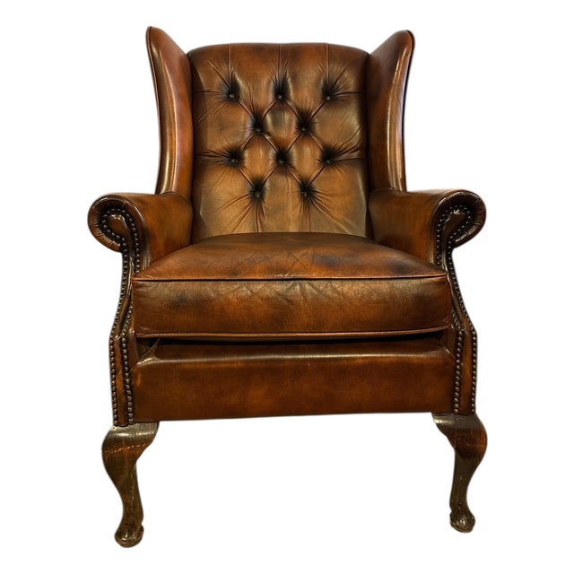 Wingback Club Chair in Leather For Sale