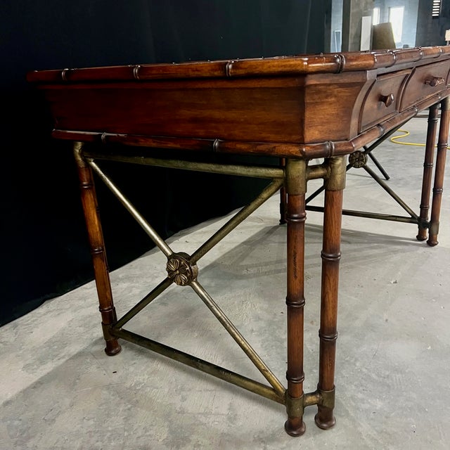 Faux Bamboo Campaign Style Burlwood Desk or Writing Table by Hooker Furniture For Sale In Naples, FL - Image 6 of 11