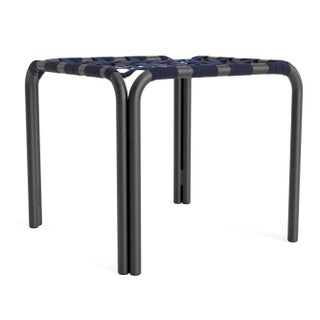 Brown Jordan Kantan Aluminum Stacking Stool/Occasional Table, Suncloth Lace, Textured Pewter frame with Marine fabric For Sale