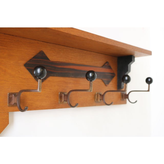 Black Dutch Art Deco Coat Rack with Beveled Mirror in Oak, 1930 For Sale - Image 8 of 10