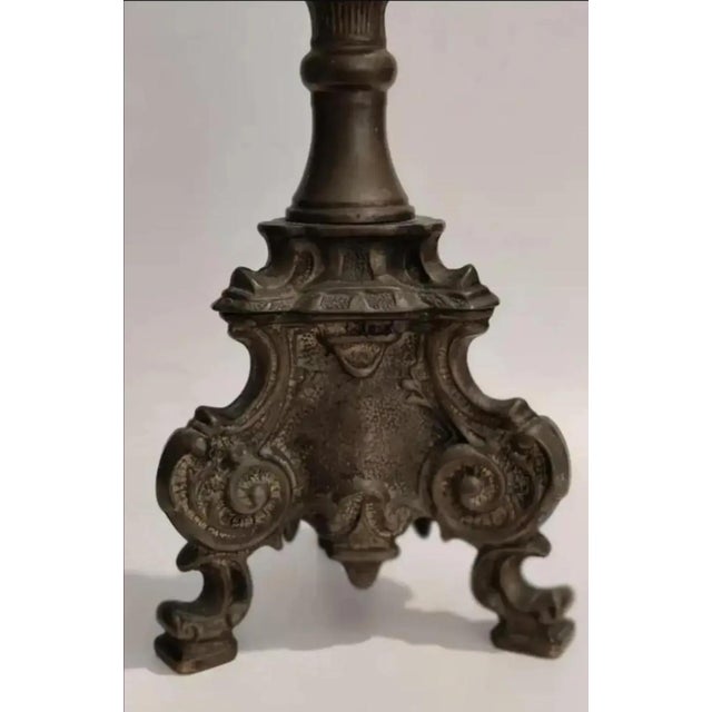 Vintage Bronze Altar Style Candle Holders- A Pair For Sale In Atlanta - Image 6 of 9