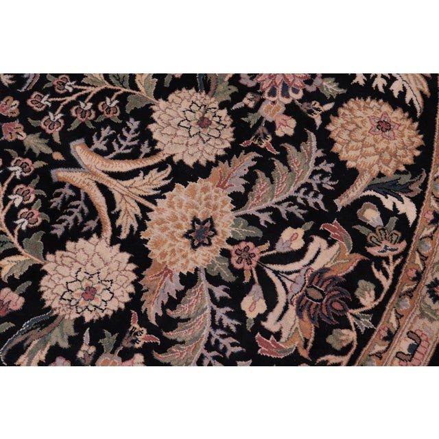 Shabby Chic Floral 1990's Pak-Persian Black/Black Wool Round Rug - 8'1'' X 8'5'' For Sale - Image 4 of 9