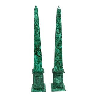 Natural Malachite Obelisk Pair For Sale