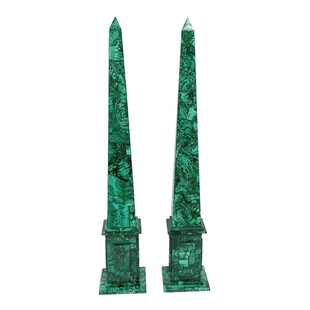 Natural Malachite Obelisk Pair For Sale